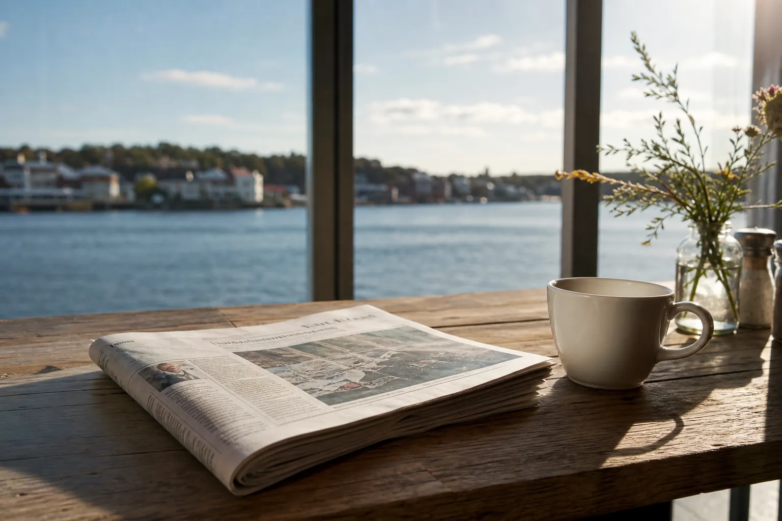 Göteborgs-Posten uppslagen tillsammans med en kaffekopp