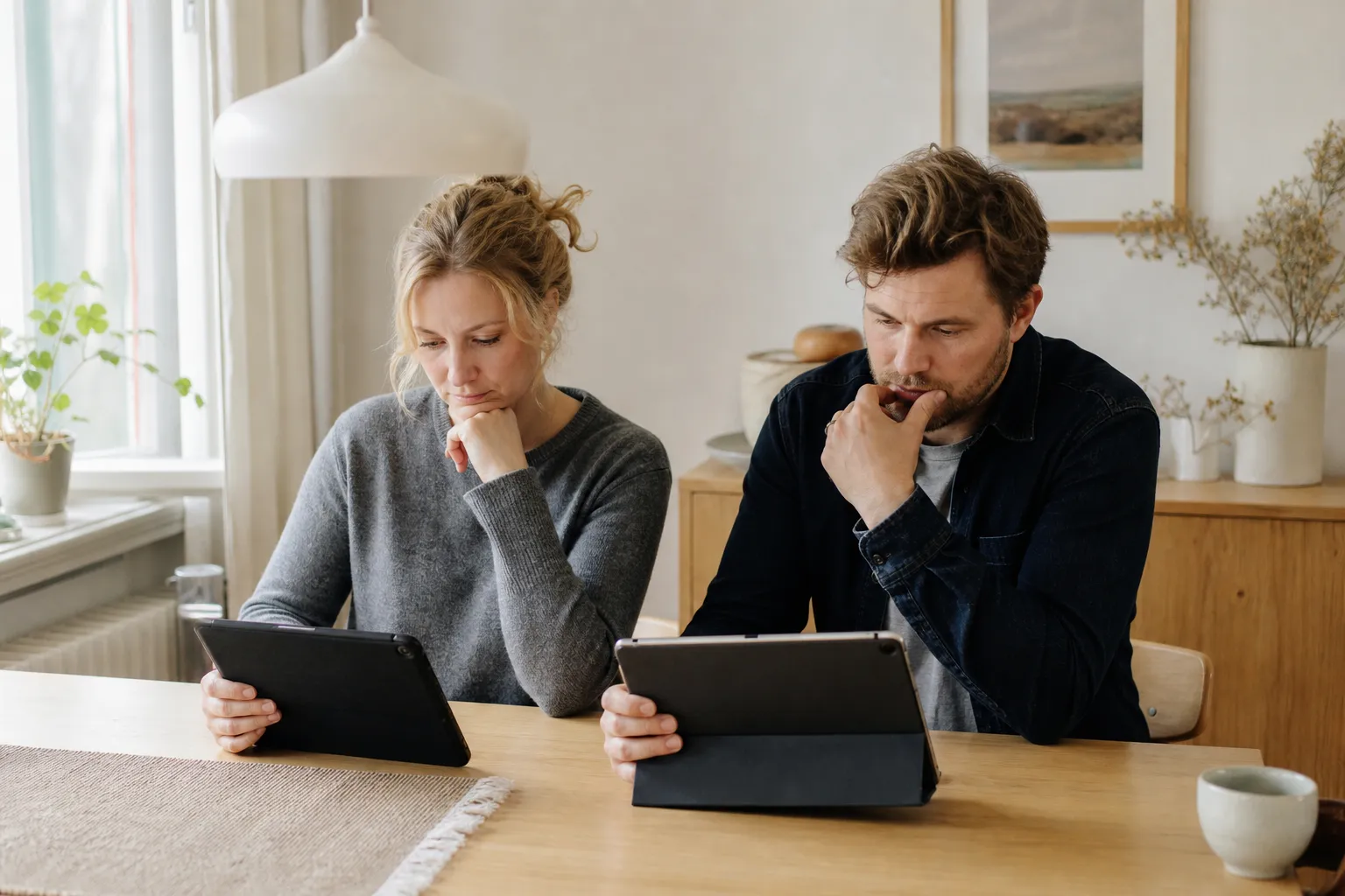 En hand som bläddrar i en app med flera magasinomslag på en surfplatta
