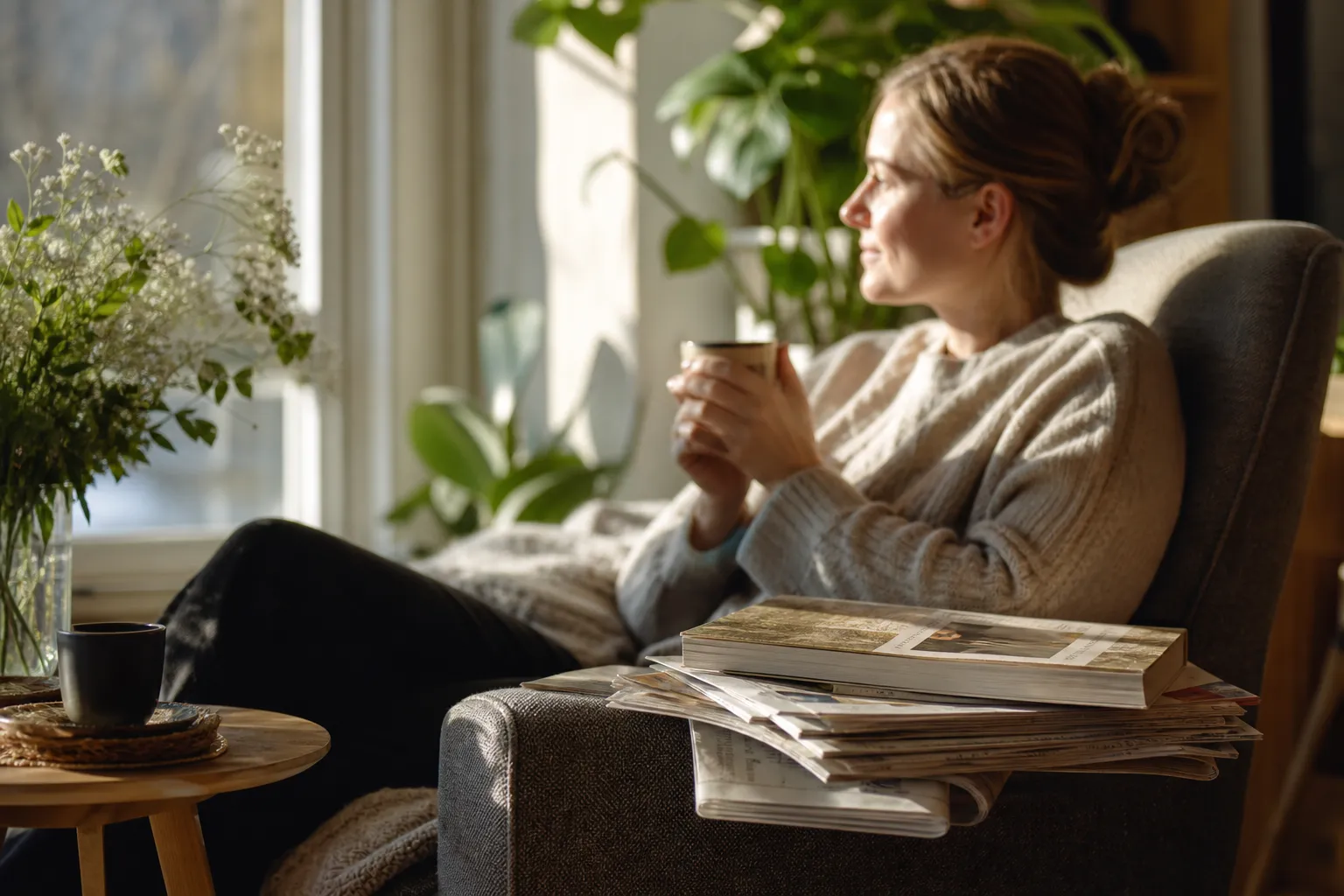 Tidningar och magasin i en hög på ett frukostbord