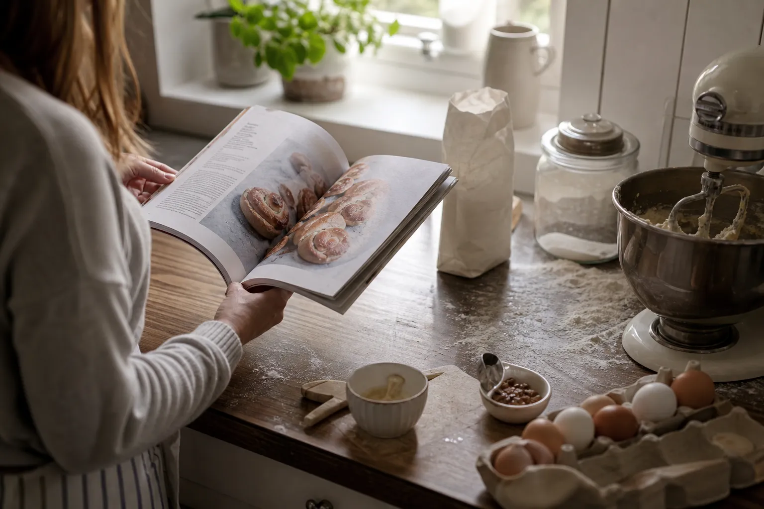 Uppslag ur en bakningstidning med bilder på nybakade bakverk
