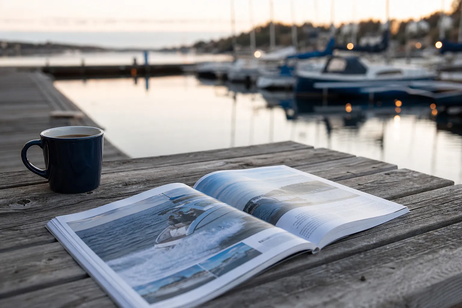 Uppslag ur en båttidning med båtar och skärgårdsmiljö