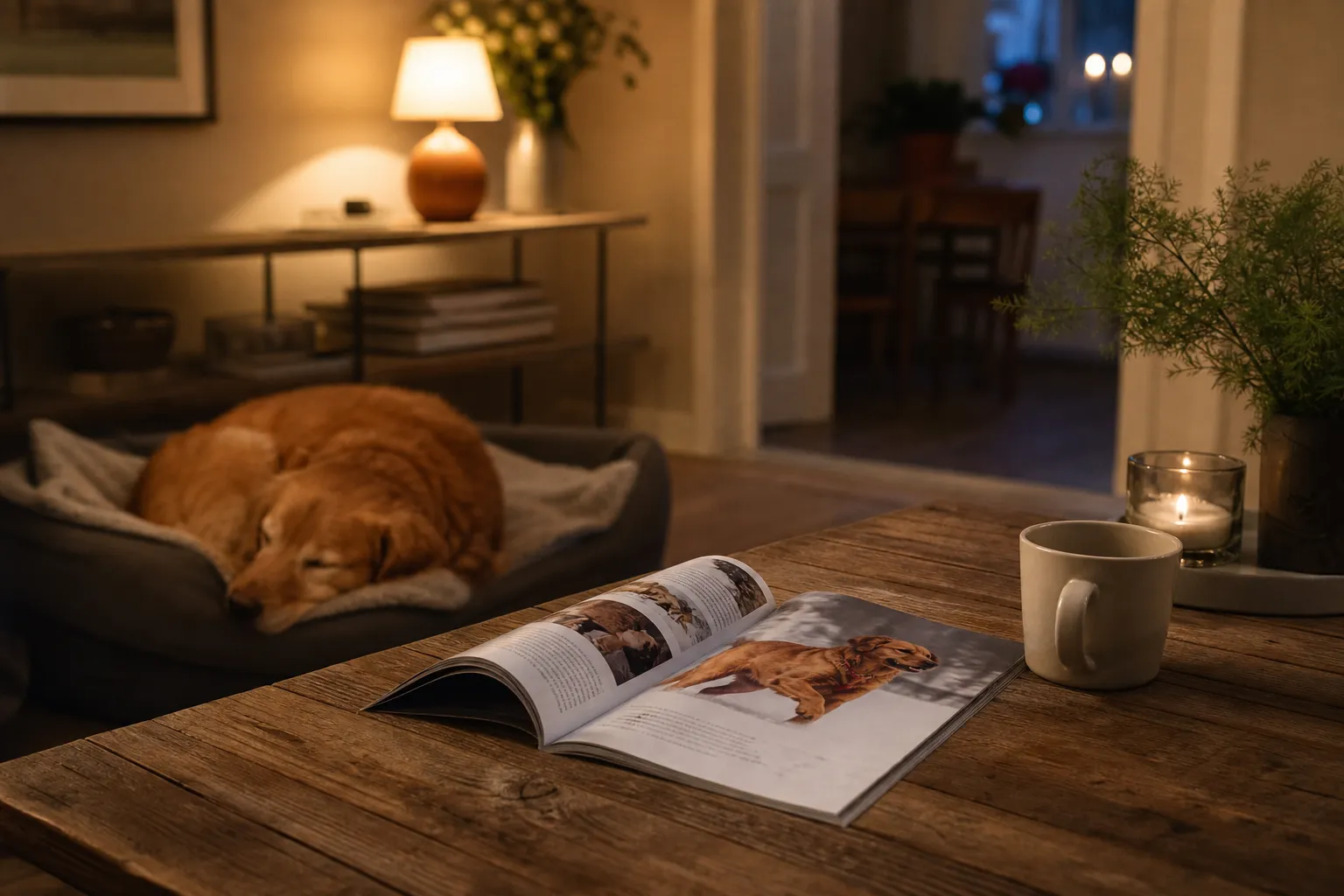 Uppslag ur en hundtidning med hund och hundägare