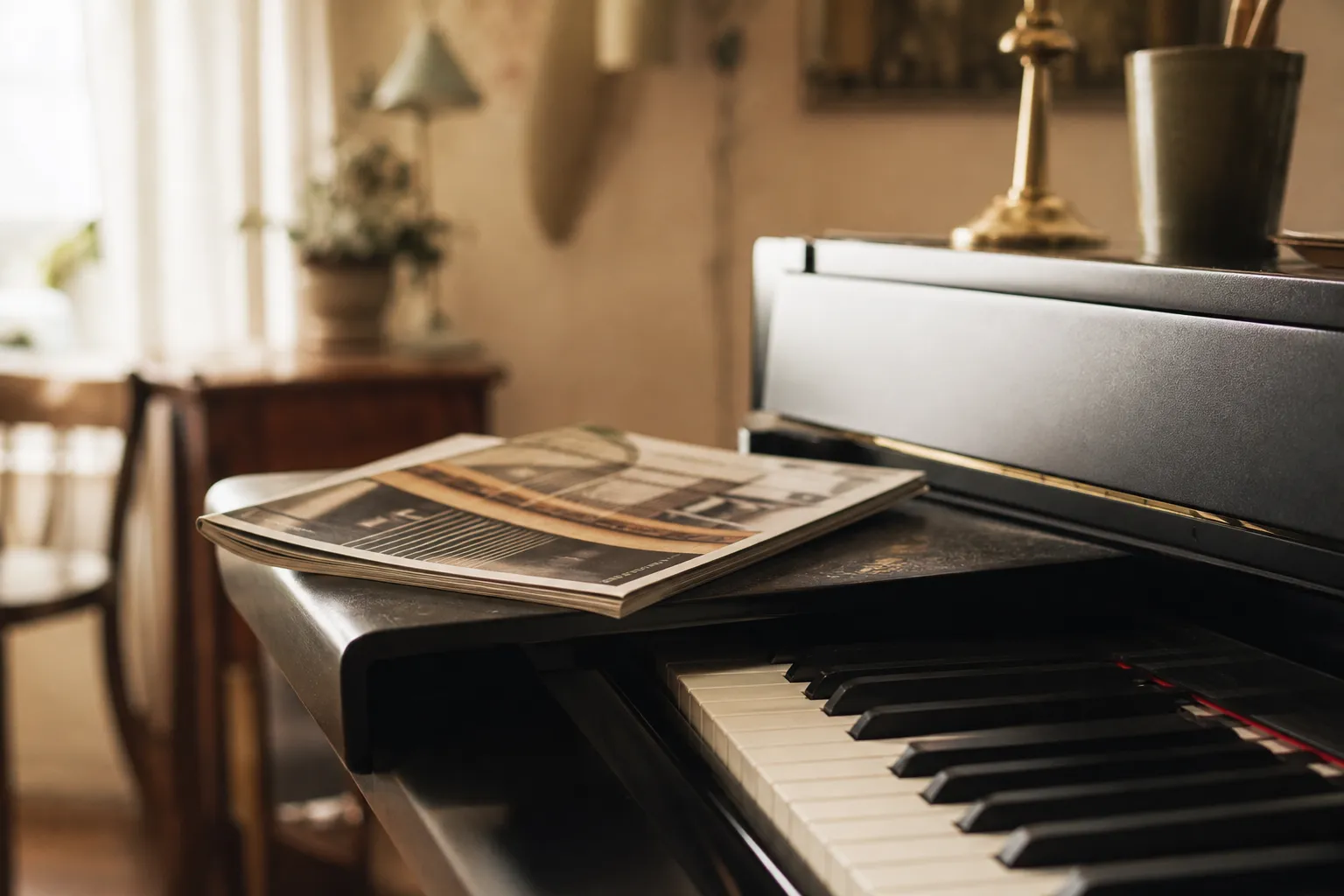 Uppslag ur en musiktidning med artistporträtt och skivrecensioner
