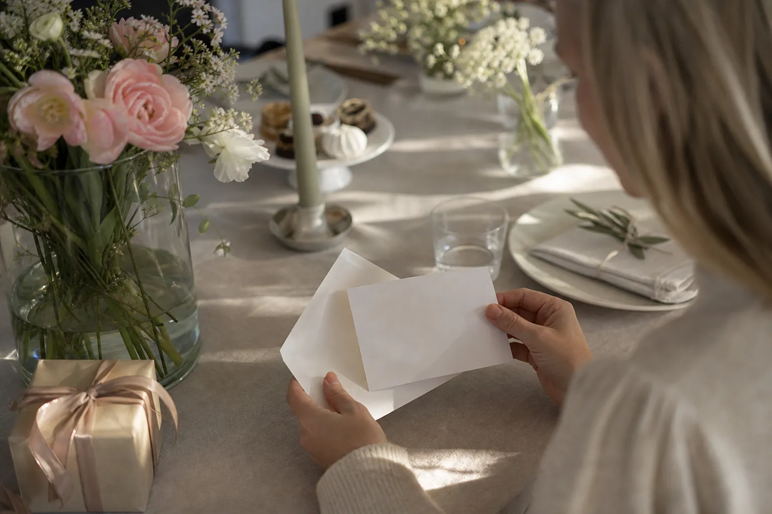 Ett inslaget paket bredvid ett urval tidningar och magasin